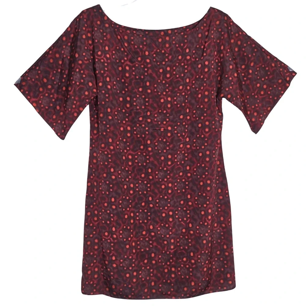 Alice + Olivia Kaleidoscope Silk Boat Shift Mini Dress Womens Burgundy Red EUC